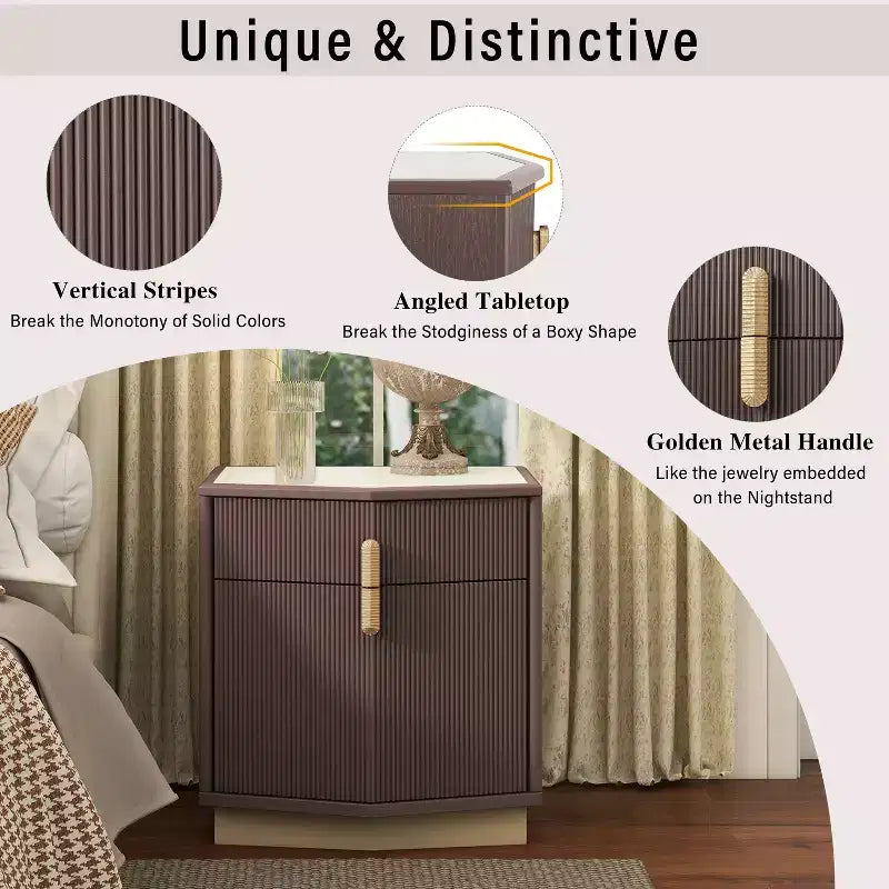 Modern Bulging Storage Nightstand with 2 Drawers