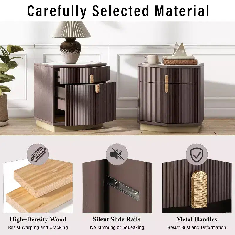 Modern Bulging Storage Nightstand with 2 Drawers