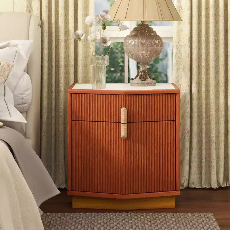Modern Bulging Storage Nightstand with 2 Drawers