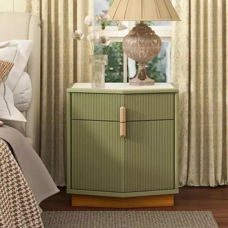 Modern Bulging Storage Nightstand with 2 Drawers