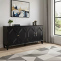66" Black Wood Carved Geometric Accent Cabinet with Four Doors
