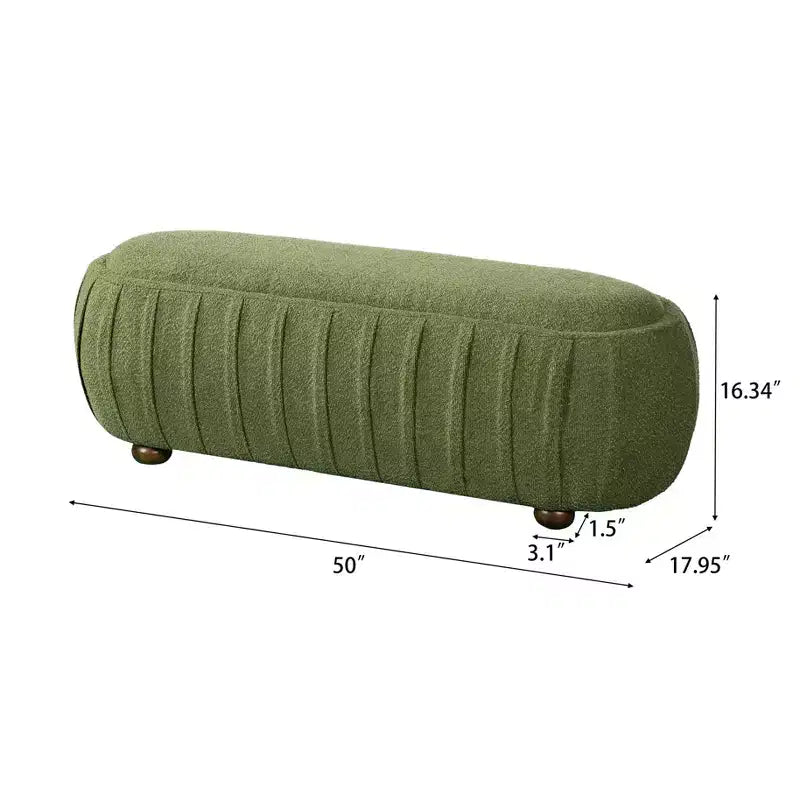 Modern Wooden Boucle Upholstered Oval Ottoman
