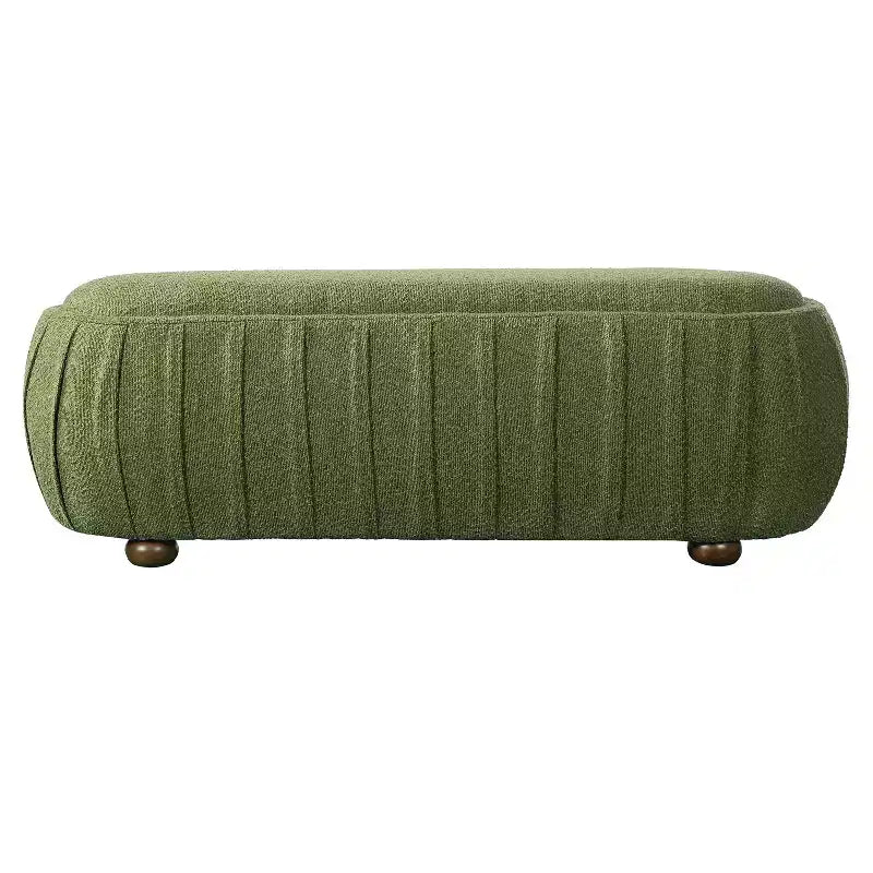 Modern Wooden Boucle Upholstered Oval Ottoman