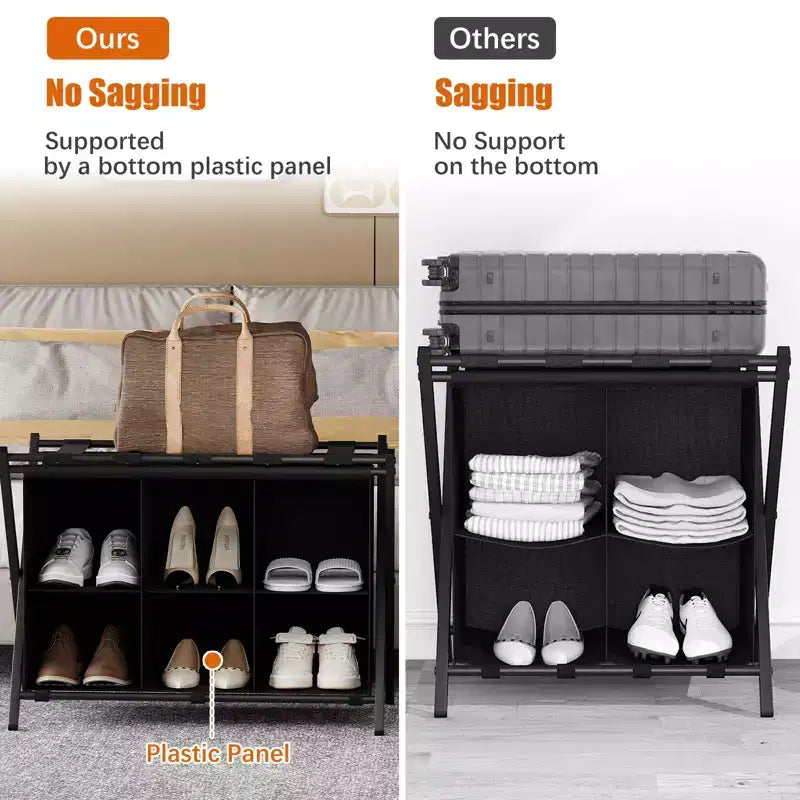 Folding Luggage Rack with 6-Cube Fabric Storage Shelf for Guest Room