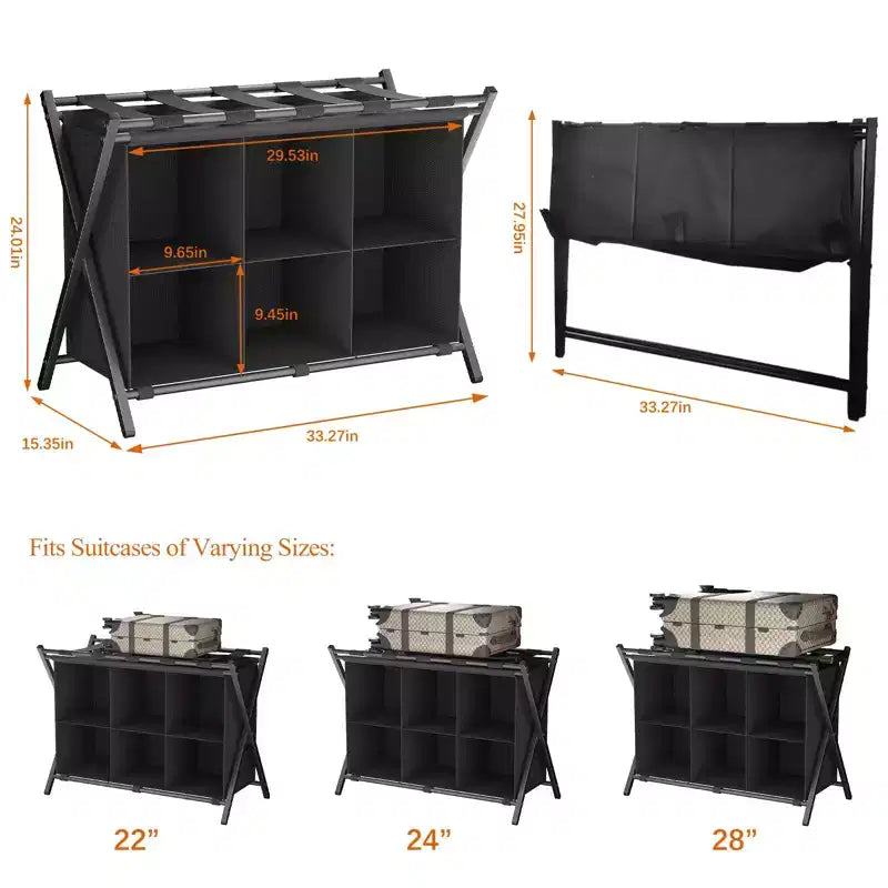 Folding Luggage Rack with 6-Cube Fabric Storage Shelf for Guest Room