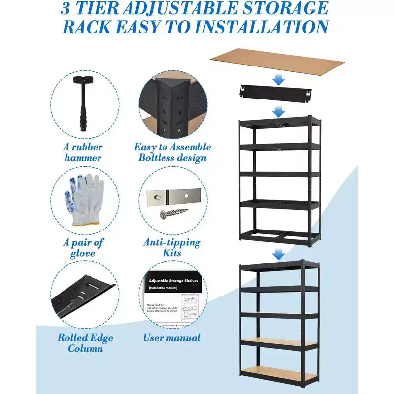 Heavy Duty Storage Racks, 2000 LBS Load Capacity, Utility Shelves for Garage, Warehouse, Pantry