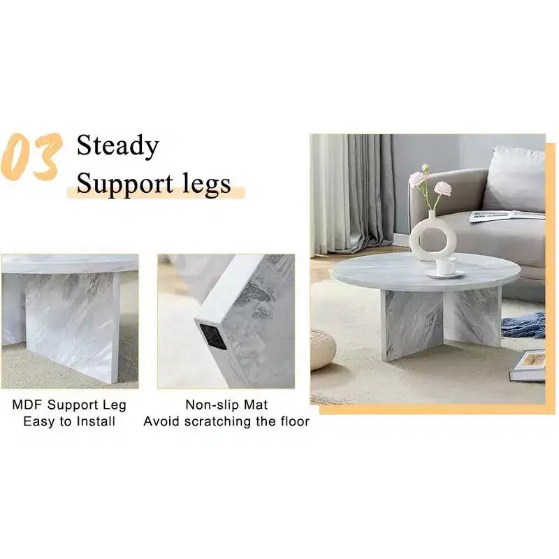 31.5 White Round MDF Coffee Table, Modern Minimalist Nordic Scratch-Resistant Table for Living Room Office Bedroom