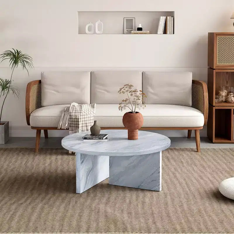 31.5 White Round MDF Coffee Table, Modern Minimalist Nordic Scratch-Resistant Table for Living Room Office Bedroom