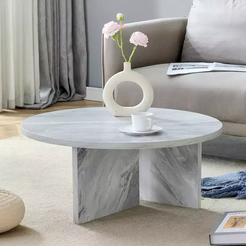 31.5 White Round MDF Coffee Table, Modern Minimalist Nordic Scratch-Resistant Table for Living Room Office Bedroom