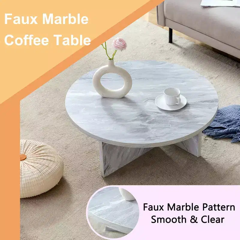 31.5 White Round MDF Coffee Table, Modern Minimalist Nordic Scratch-Resistant Table for Living Room Office Bedroom