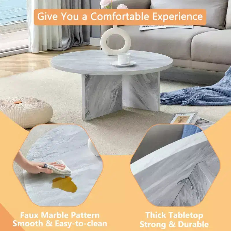 31.5 White Round MDF Coffee Table, Modern Minimalist Nordic Scratch-Resistant Table for Living Room Office Bedroom