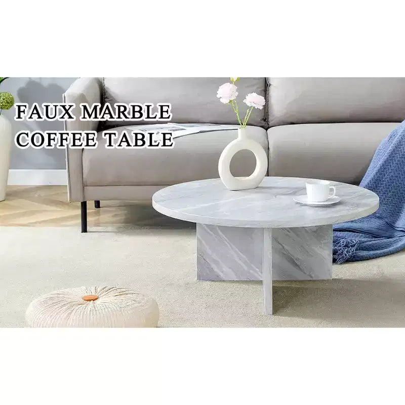 31.5 White Round MDF Coffee Table, Modern Minimalist Nordic Scratch-Resistant Table for Living Room Office Bedroom