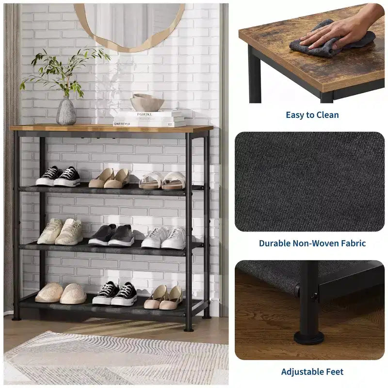 Slim Adjustable Shoe Rack Organizer with Non-Woven Fabric Shelves, Sturdy Frame Shoe Storage for Entryway, Closet and Bedroom
