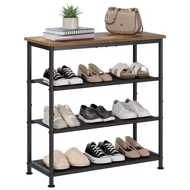 Slim Adjustable Shoe Rack Organizer with Non-Woven Fabric Shelves, Sturdy Frame Shoe Storage for Entryway, Closet and Bedroom