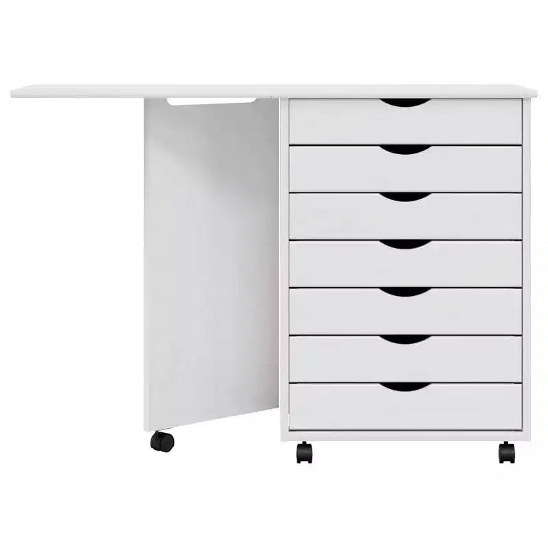 White Solid Pine Rolling Cabinet with Desk