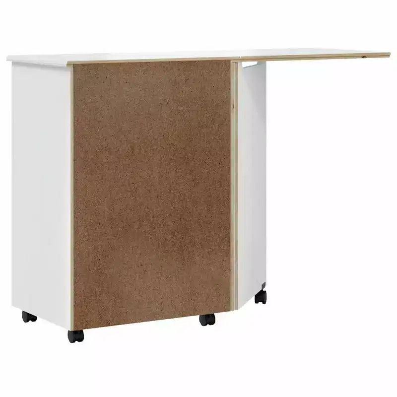 White Solid Pine Rolling Cabinet with Desk