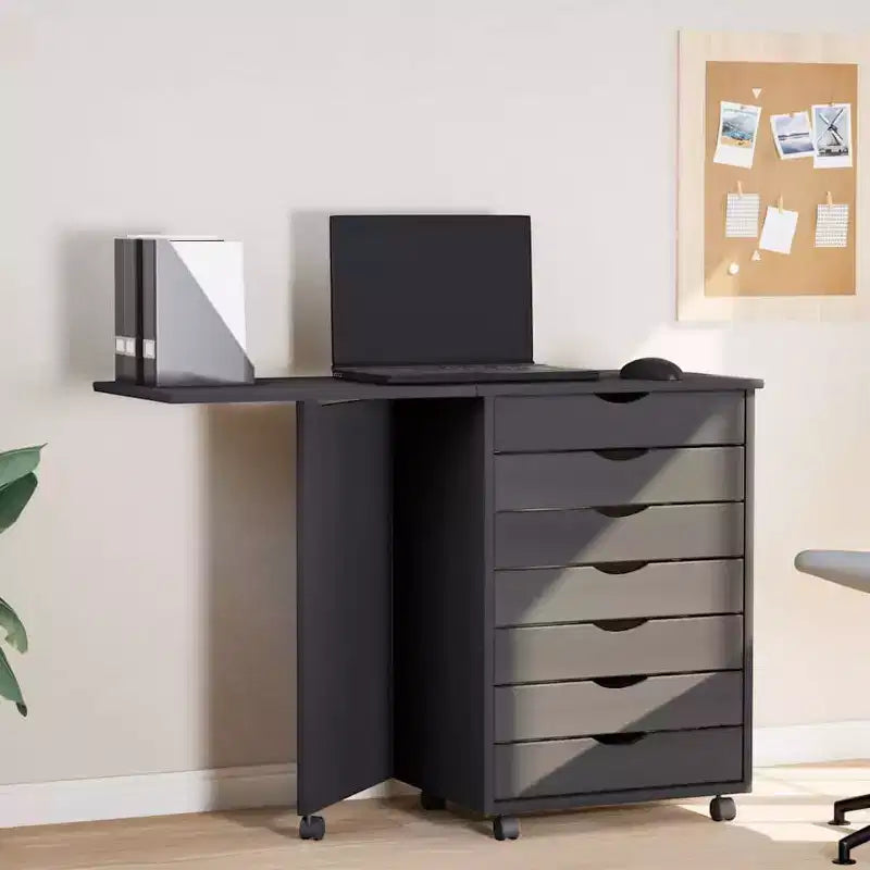 White Solid Pine Rolling Cabinet with Desk