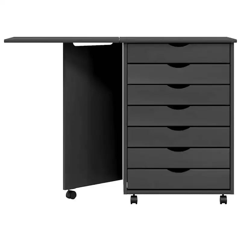 White Solid Pine Rolling Cabinet with Desk