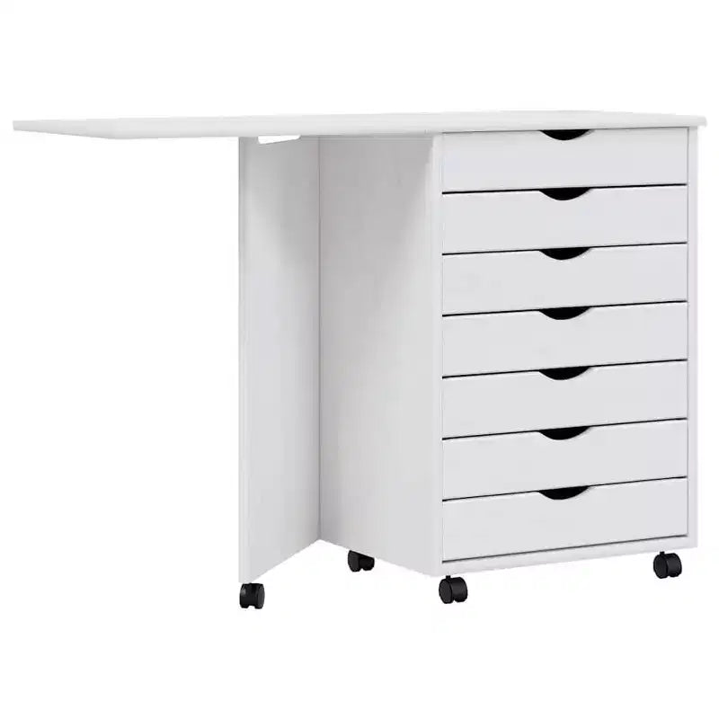 White Solid Pine Rolling Cabinet with Desk