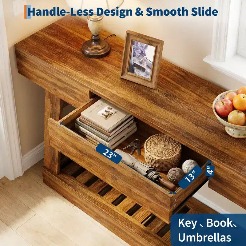 60''Farmhouse Narrow Console Table with Drawer,Wooden Sofa Side Table with Bottom Storage Shelf, for Living Room, Hallway, Behind Couch