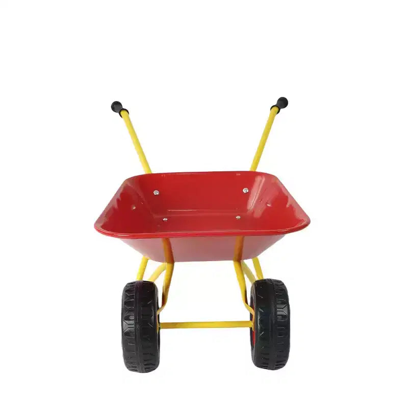 Children's Metal Wheelbarrow, 33LBS Kids Garden Cart, Heavy Duty Steel Tray Yard Utility Cart for Leaves Soil Sand Outdoor Gardening Tool