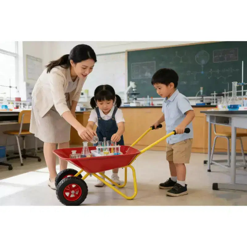 Children's Metal Wheelbarrow, 33LBS Kids Garden Cart, Heavy Duty Steel Tray Yard Utility Cart for Leaves Soil Sand Outdoor Gardening Tool