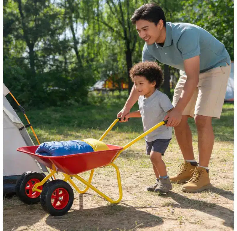 Children's Metal Wheelbarrow, 33LBS Kids Garden Cart, Heavy Duty Steel Tray Yard Utility Cart for Leaves Soil Sand Outdoor Gardening Tool