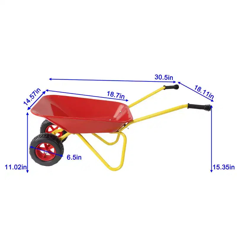 Children's Metal Wheelbarrow, 33LBS Kids Garden Cart, Heavy Duty Steel Tray Yard Utility Cart for Leaves Soil Sand Outdoor Gardening Tool