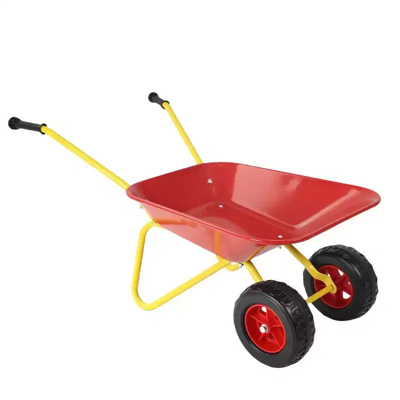 Children's Metal Wheelbarrow, 33LBS Kids Garden Cart, Heavy Duty Steel Tray Yard Utility Cart for Leaves Soil Sand Outdoor Gardening Tool