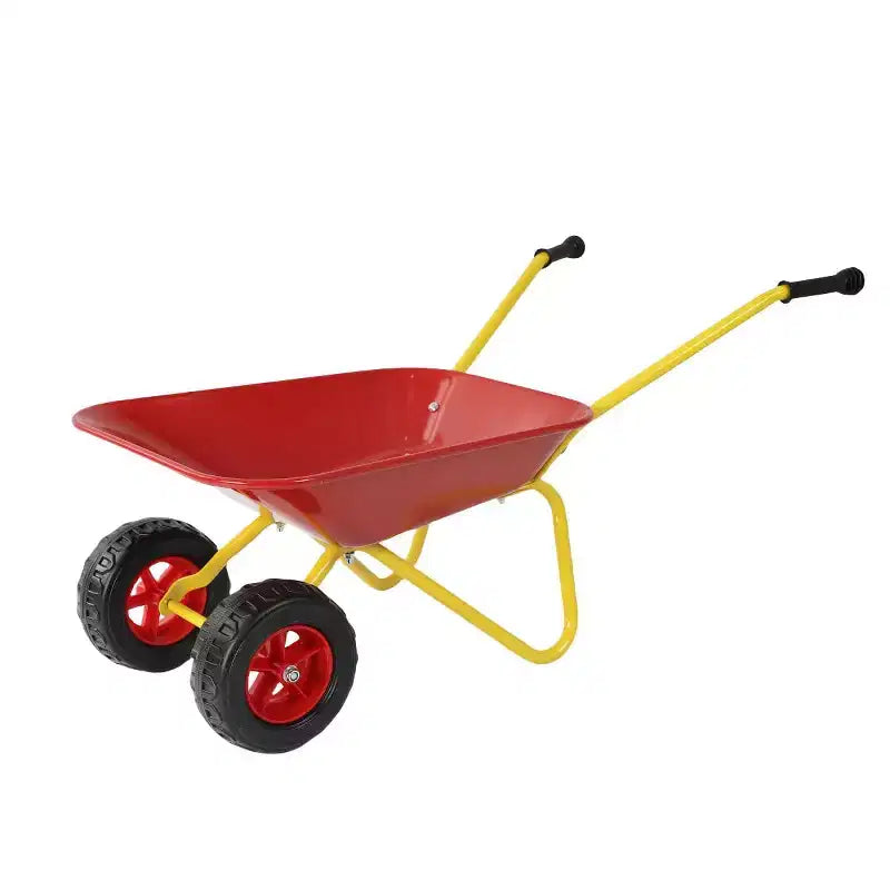 Children's Metal Wheelbarrow, 33LBS Kids Garden Cart, Heavy Duty Steel Tray Yard Utility Cart for Leaves Soil Sand Outdoor Gardening Tool