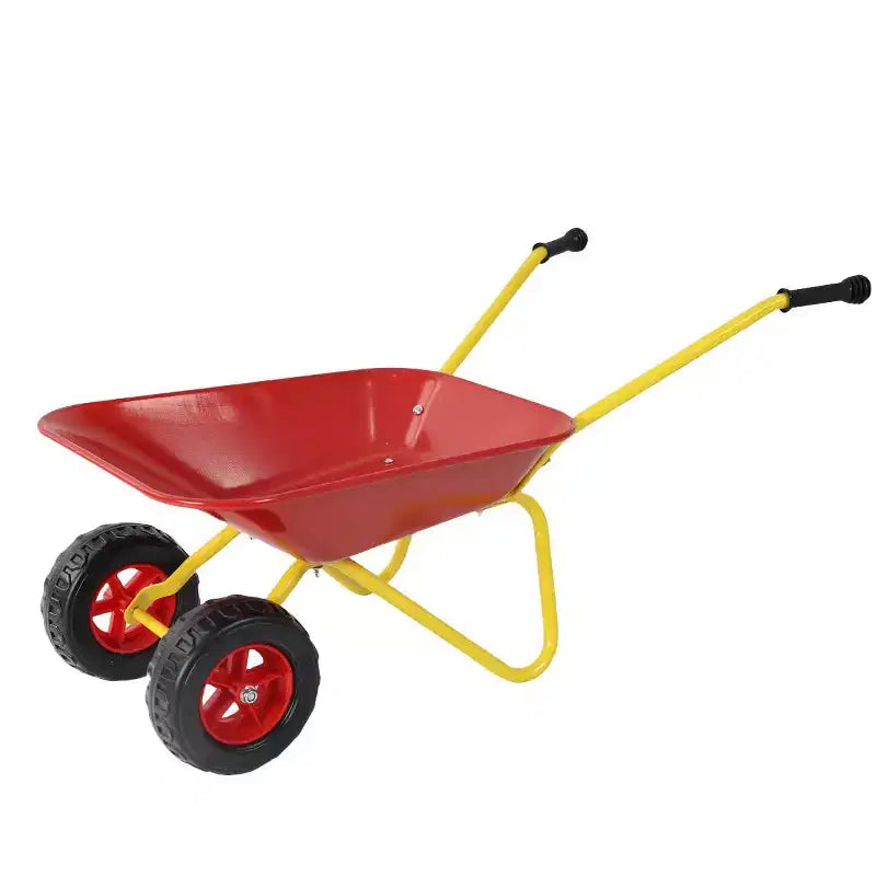 Children's Metal Wheelbarrow, 33LBS Kids Garden Cart, Heavy Duty Steel Tray Yard Utility Cart for Leaves Soil Sand Outdoor Gardening Tool