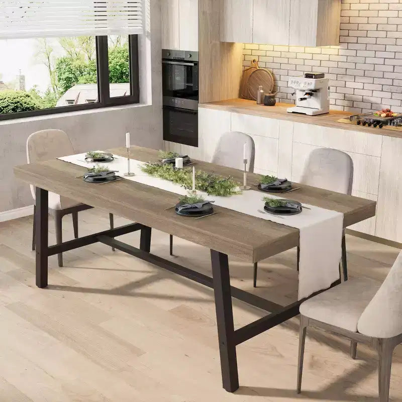 70.9 Inch Dining Table for 6-8, Large Industrial Rectangle Table with Wood Top and Metal Legs for Kitchen Dining Room, Gray