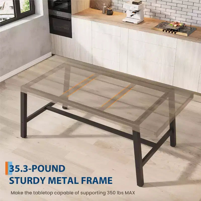 70.9 Inch Dining Table for 6-8, Large Industrial Rectangle Table with Wood Top and Metal Legs for Kitchen Dining Room, Gray