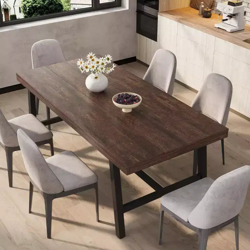70.9 Inch Dining Table for 6-8, Large Industrial Rectangle Table with Wood Top and Metal Legs for Kitchen Dining Room, Gray