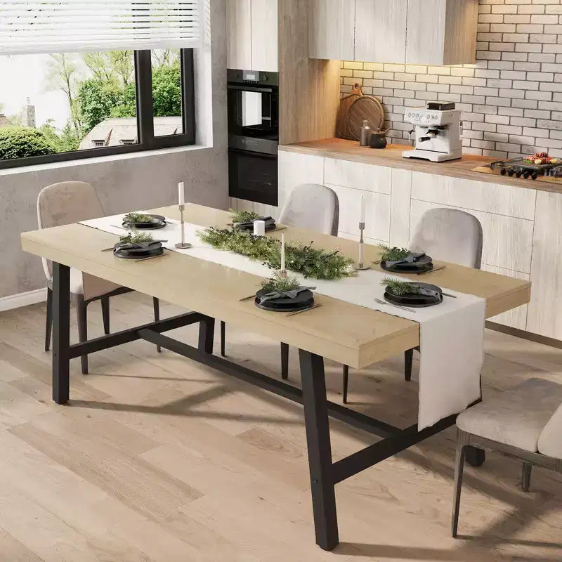 70.9 Inch Dining Table for 6-8, Large Industrial Rectangle Table with Wood Top and Metal Legs for Kitchen Dining Room, Gray