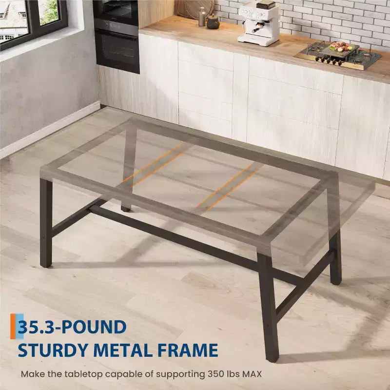 70.9 Inch Dining Table for 6-8, Large Industrial Rectangle Table with Wood Top and Metal Legs for Kitchen Dining Room, Gray
