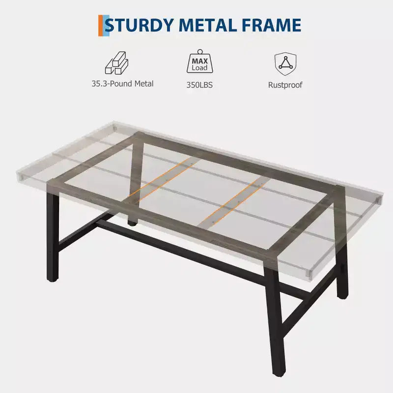 70.9 Inch Dining Table for 6-8, Large Industrial Rectangle Table with Wood Top and Metal Legs for Kitchen Dining Room, Gray