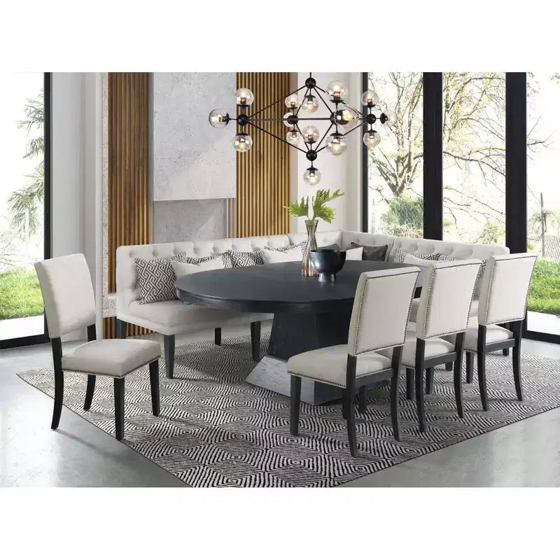 Oval Extendable Dining Table Dark Oak - Modern Pedestal, Seats Up to 8, 2 Leaves