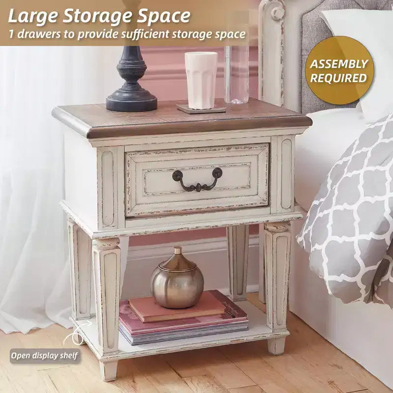 One Drawer Nightstand Chipped White - Cottage Style