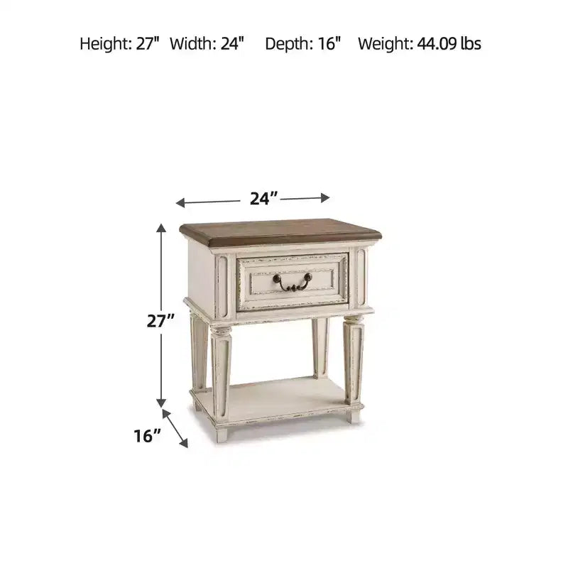 One Drawer Nightstand Chipped White - Cottage Style