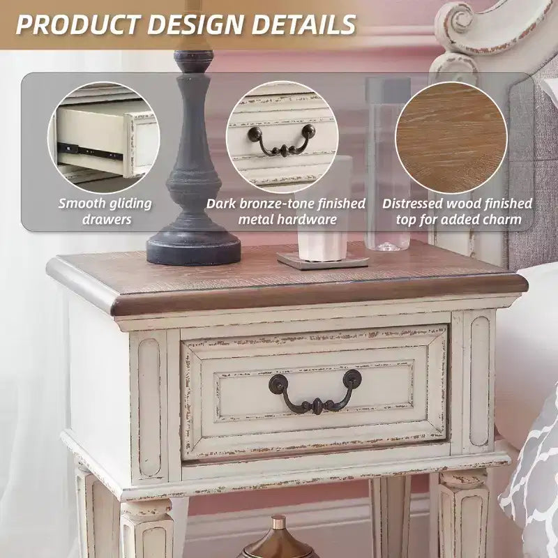 One Drawer Nightstand Chipped White - Cottage Style