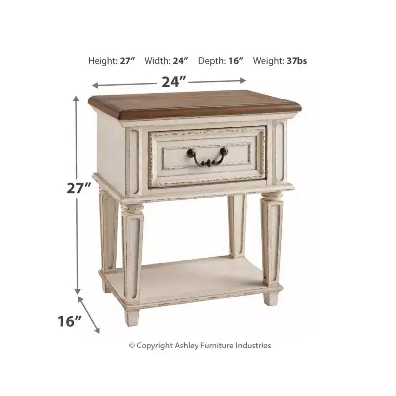 One Drawer Nightstand Chipped White - Cottage Style