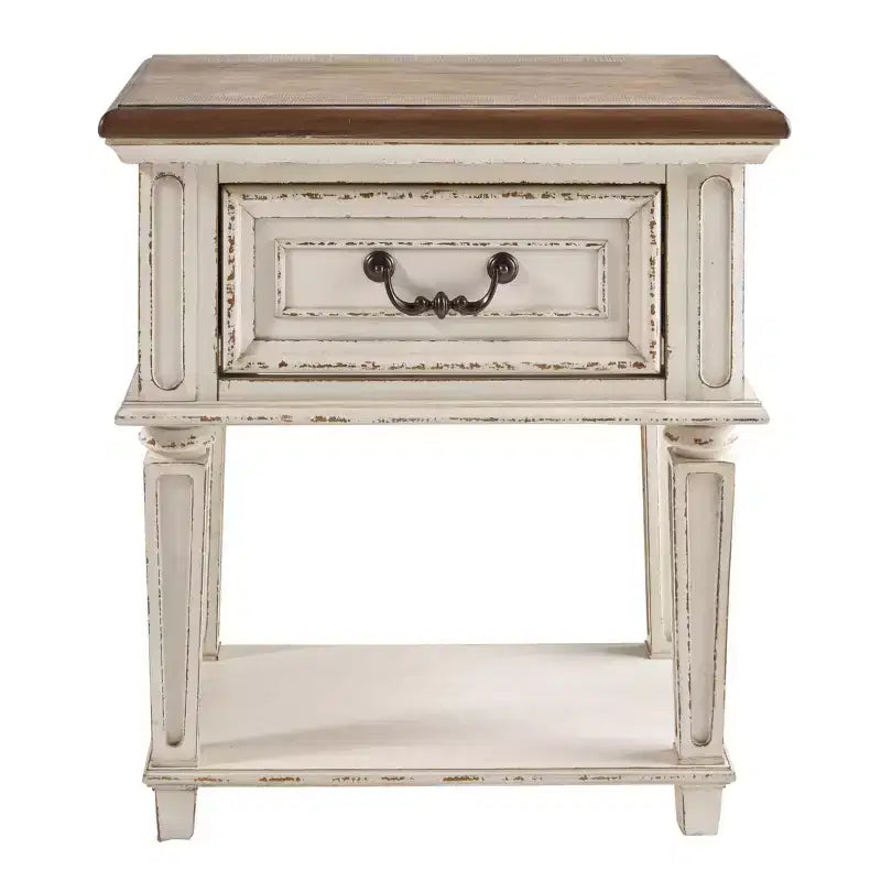 One Drawer Nightstand Chipped White - Cottage Style