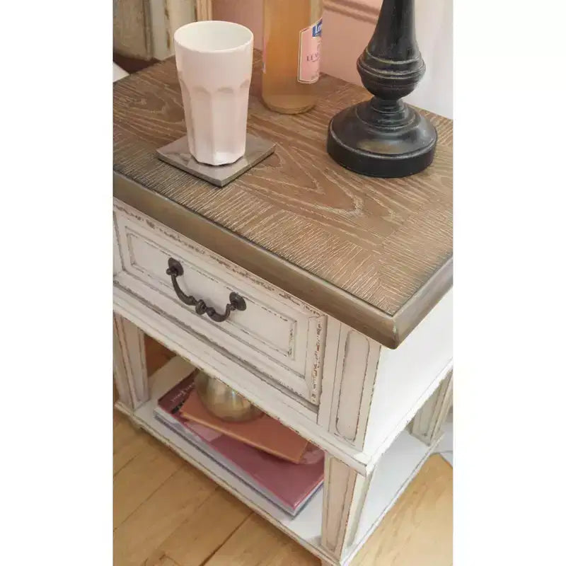 One Drawer Nightstand Chipped White - Cottage Style