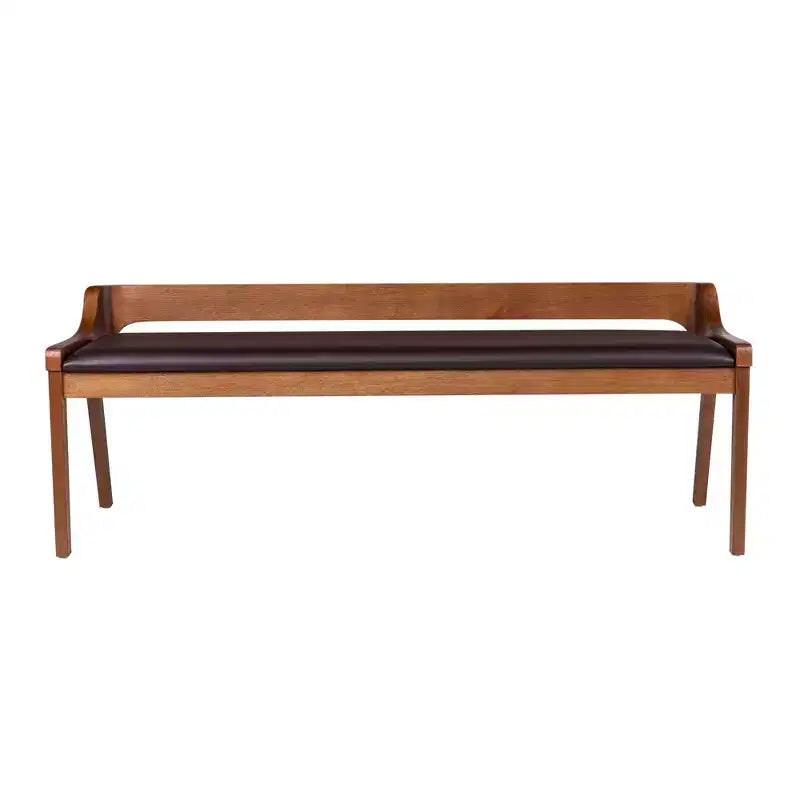 60 Inch Chestnut Dining Bench - Acacia Wood, Faux Leather Seat, Seats Two