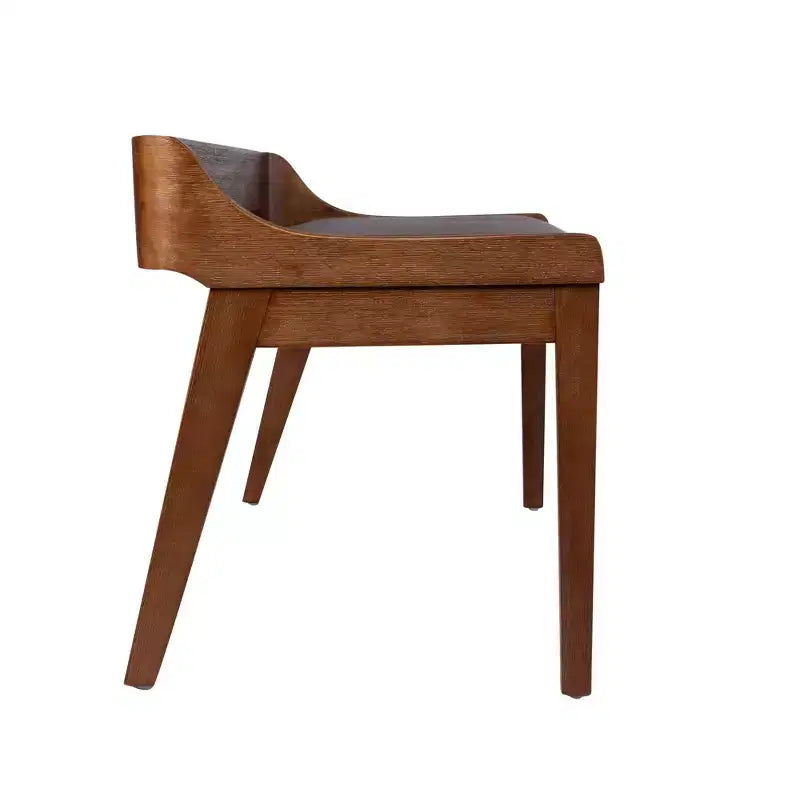 60 Inch Chestnut Dining Bench - Acacia Wood, Faux Leather Seat, Seats Two