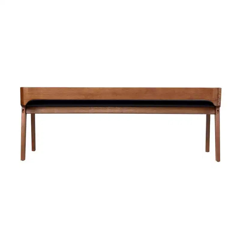 60 Inch Chestnut Dining Bench - Acacia Wood, Faux Leather Seat, Seats Two