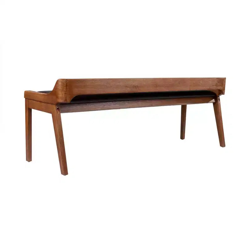 60 Inch Chestnut Dining Bench - Acacia Wood, Faux Leather Seat, Seats Two