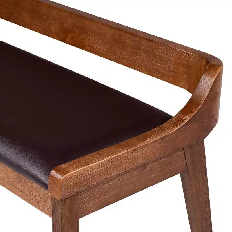 60 Inch Chestnut Dining Bench - Acacia Wood, Faux Leather Seat, Seats Two