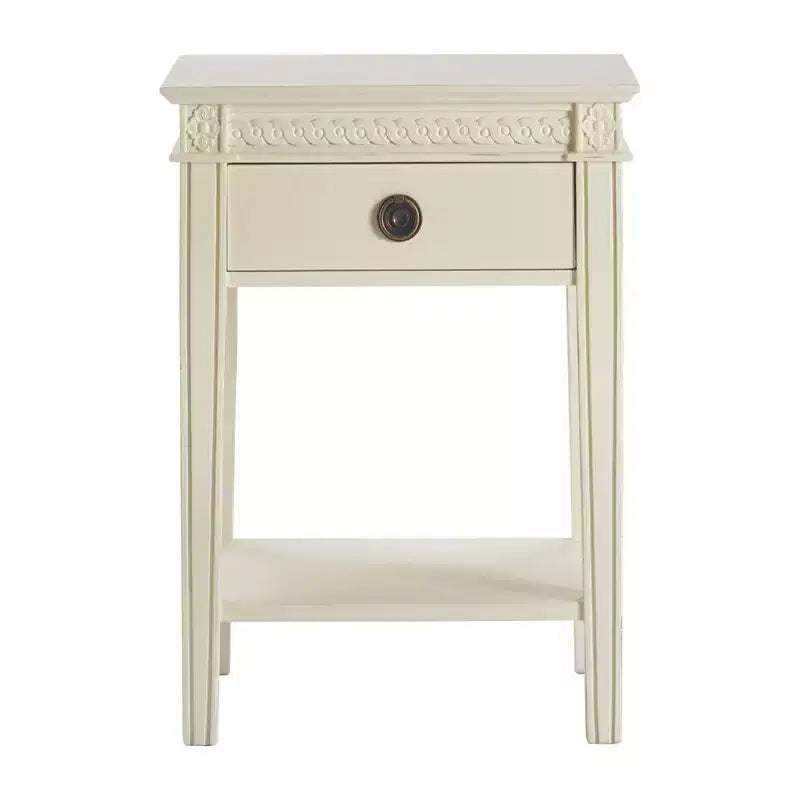 Antique White One-Drawer End Table - French Countryside Style